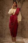 Block Printed Checkered Saree Skirt Set