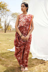 Block Printed Red Saree Dress