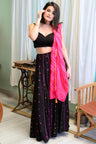 Bandhej Panel Skirt With Blouse And Leheriya Dupatta
