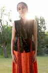 Bandhej Asymmetrical Pleated Skirt with Bow Shirt