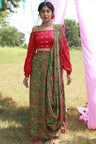 Cowl Skirt Saree with Off Shoulder Top