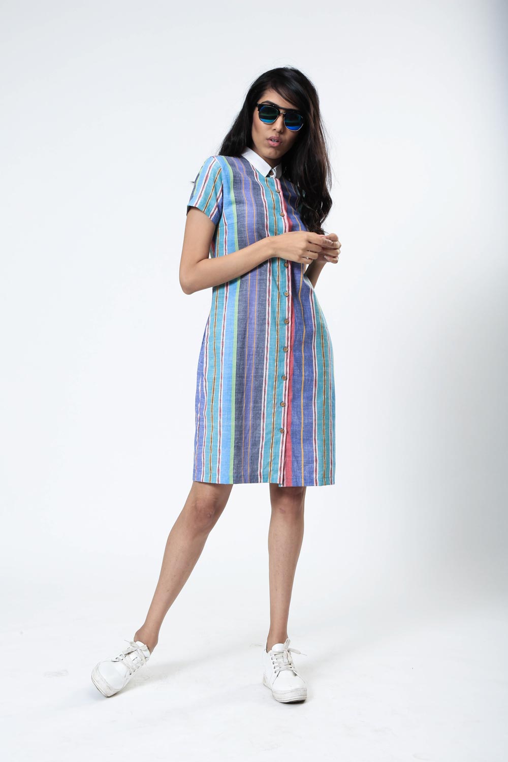 Ikat Striped Shirt Dress