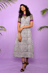 Block Printed Godet Dress with Kota Doria T-shirt