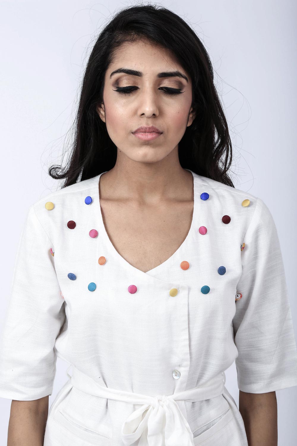 Tie Up Shirt With Colourful Buttons