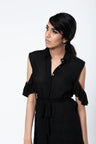 Cold Shoulders Belted Shirt