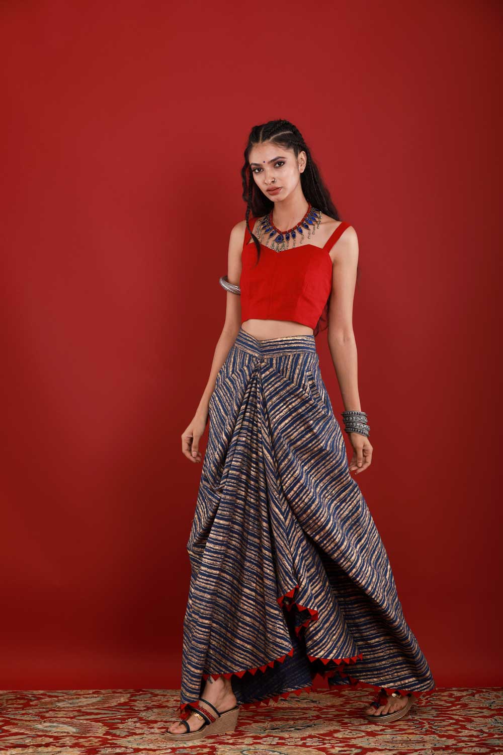 Block Printed Dhoti Skirt with Hem Detail
