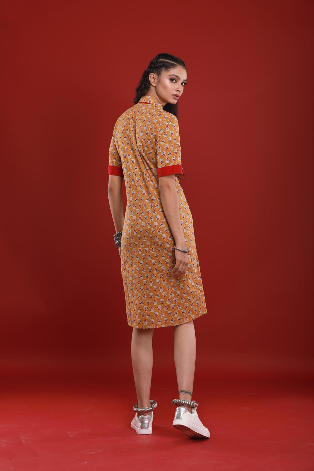 Hand Screen Printed Heart Collar Shirt Dress Aapro