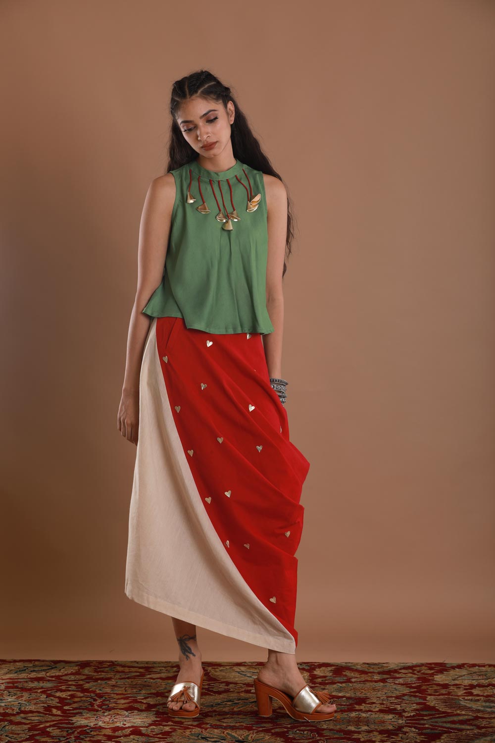 Handloom Two Colour Skirt Set