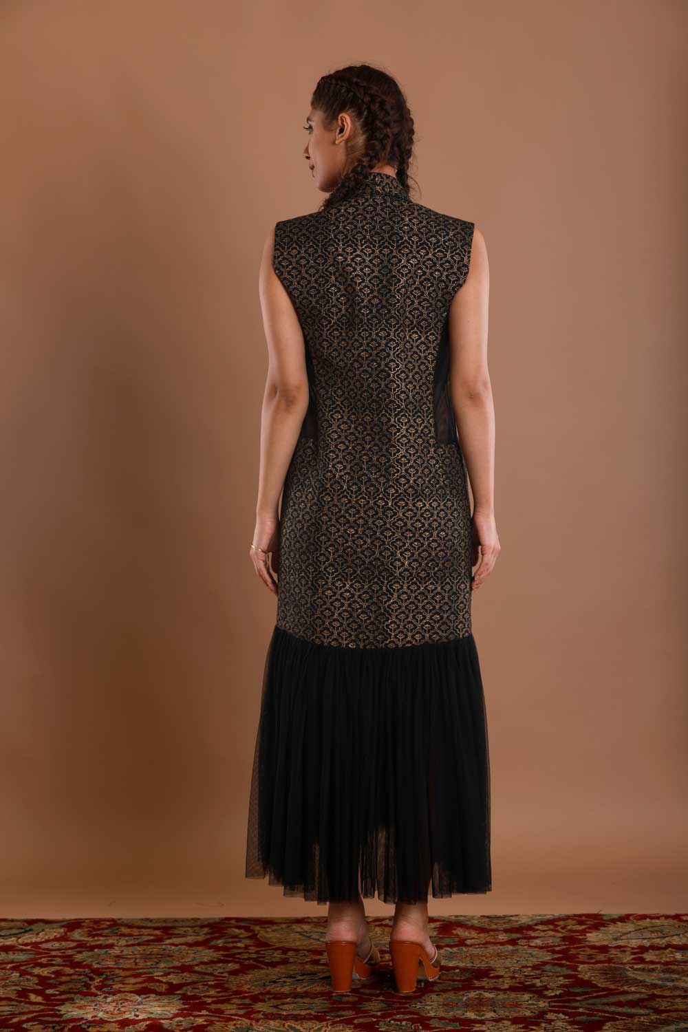 Block Printed Black Tulle Jacket