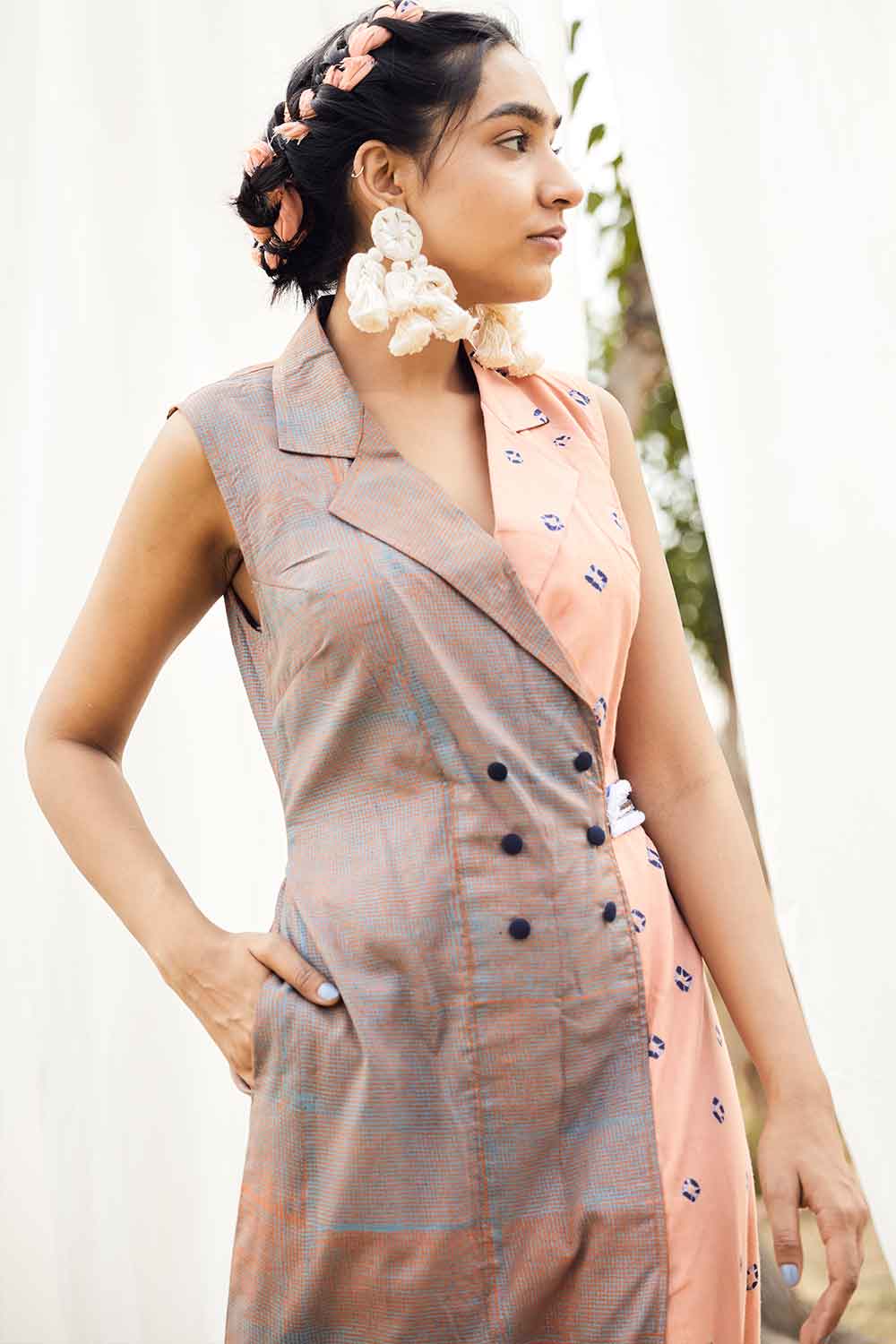 Block Printed And Bandhej Blazer Dress as seen on Shweta Tripathi