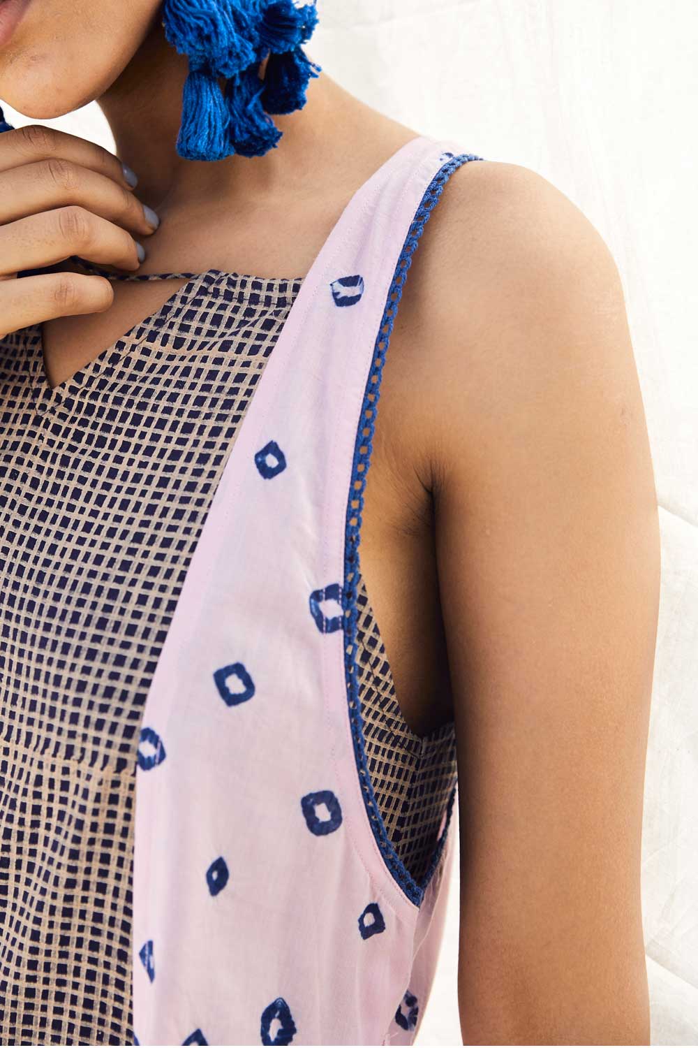 Bandhej Box Panel Vest with Block Printed Dori Dress