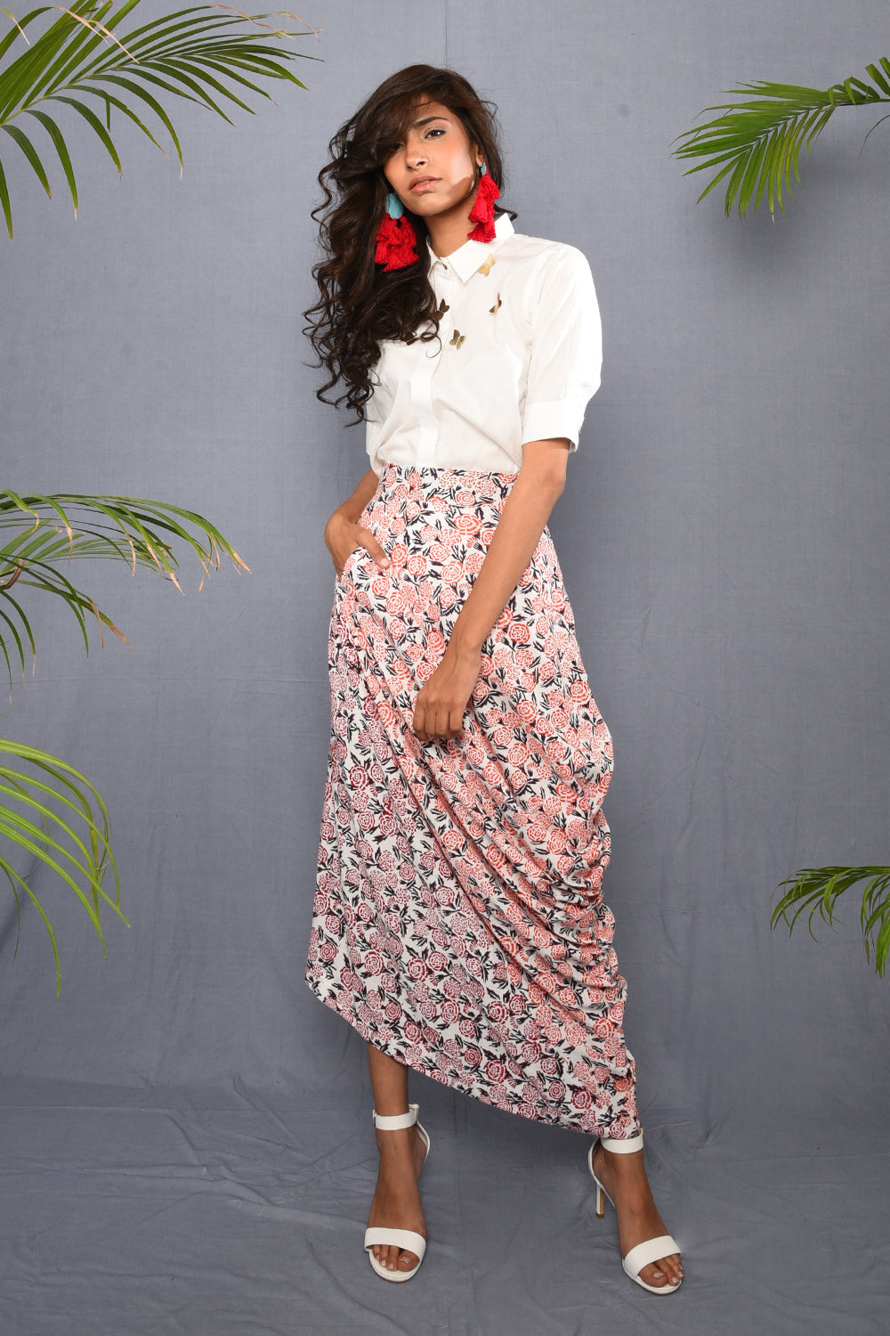 Block Printed Marigold Draped Skirt Set as seen on Aahana Kumra