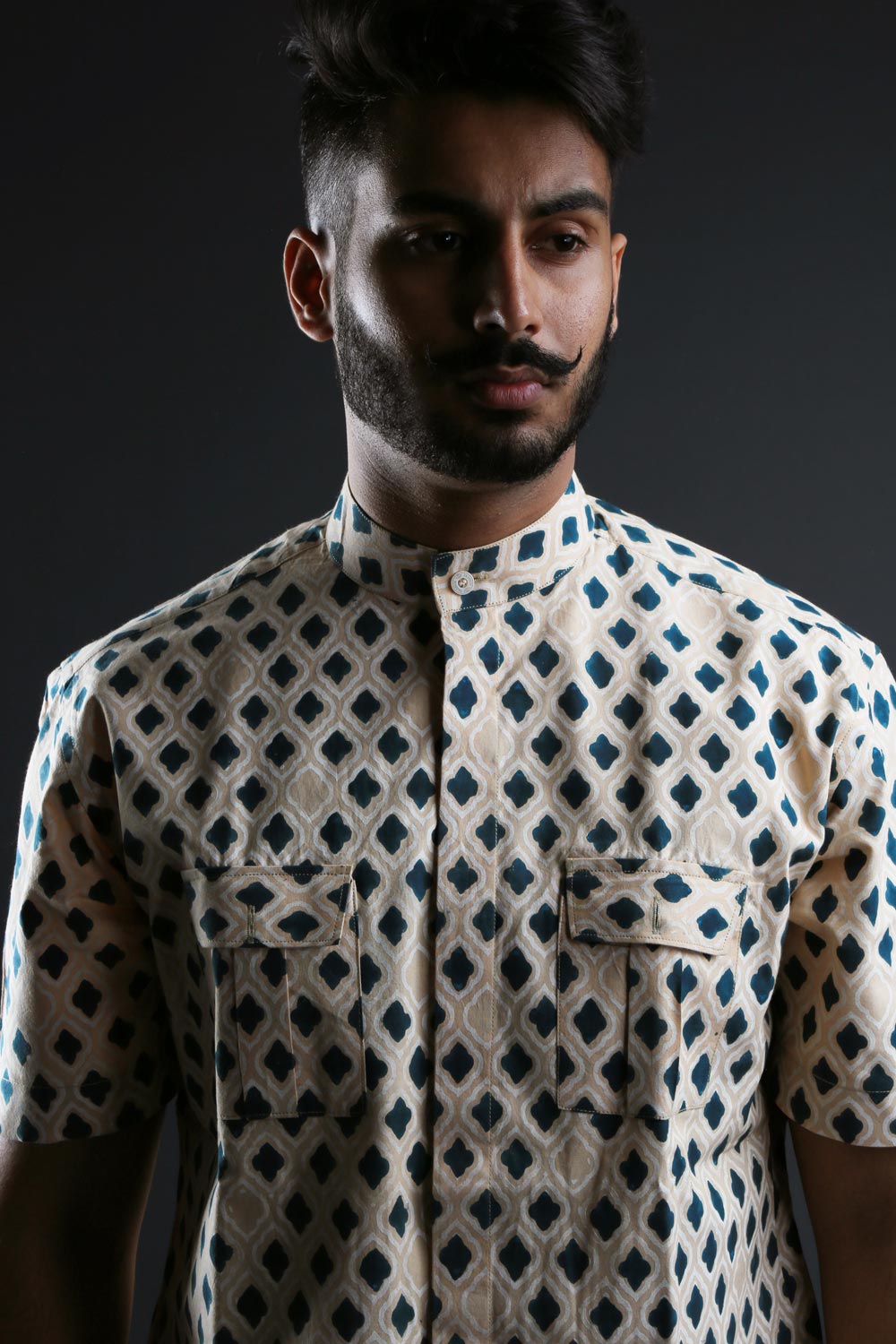 Block Printed Shirt With Front Flap Pockets