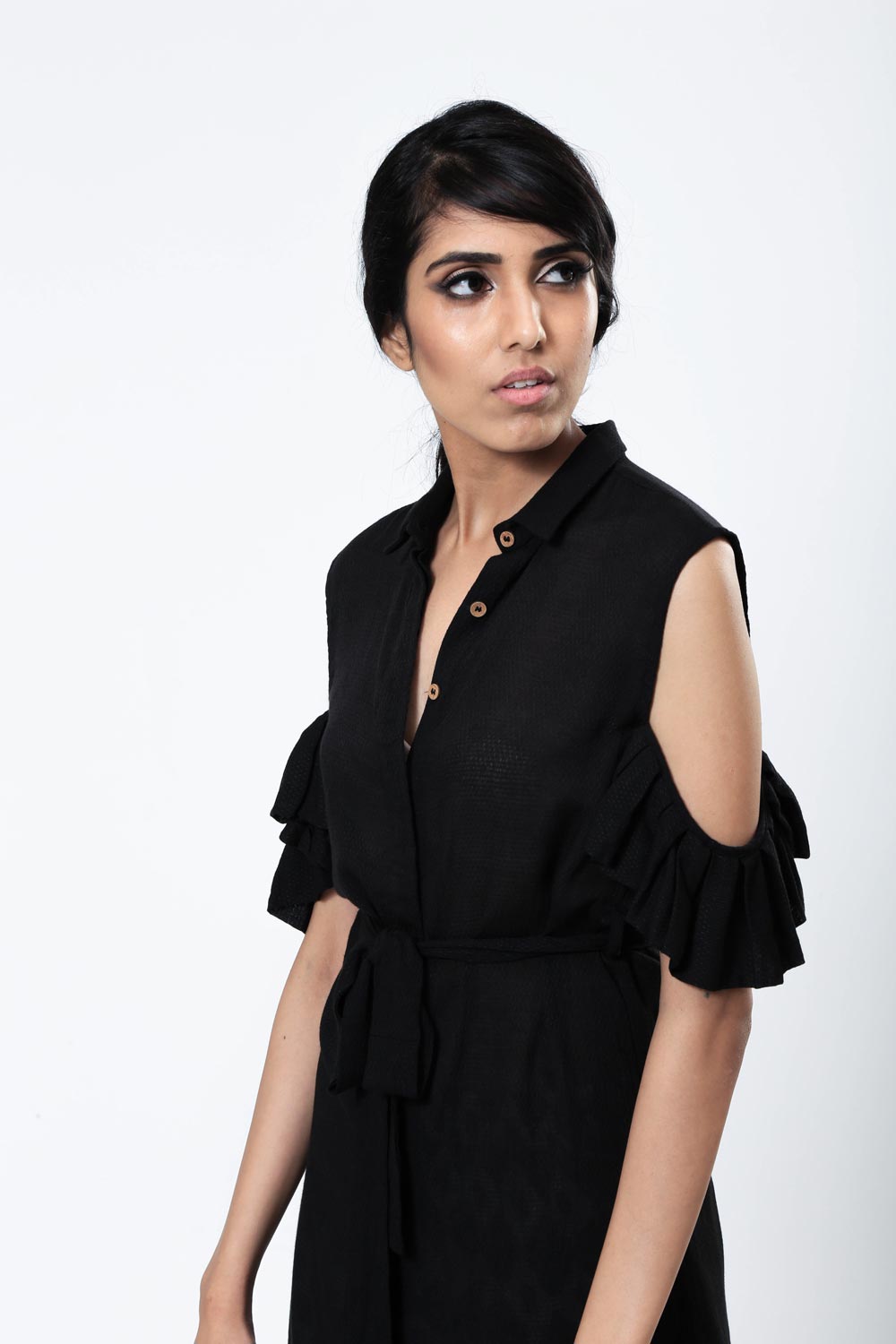 Cold Shoulders Belted Shirt