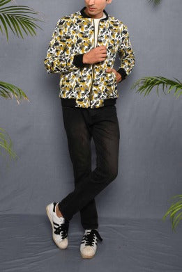 Block Printed Floral Camouflage Bomber