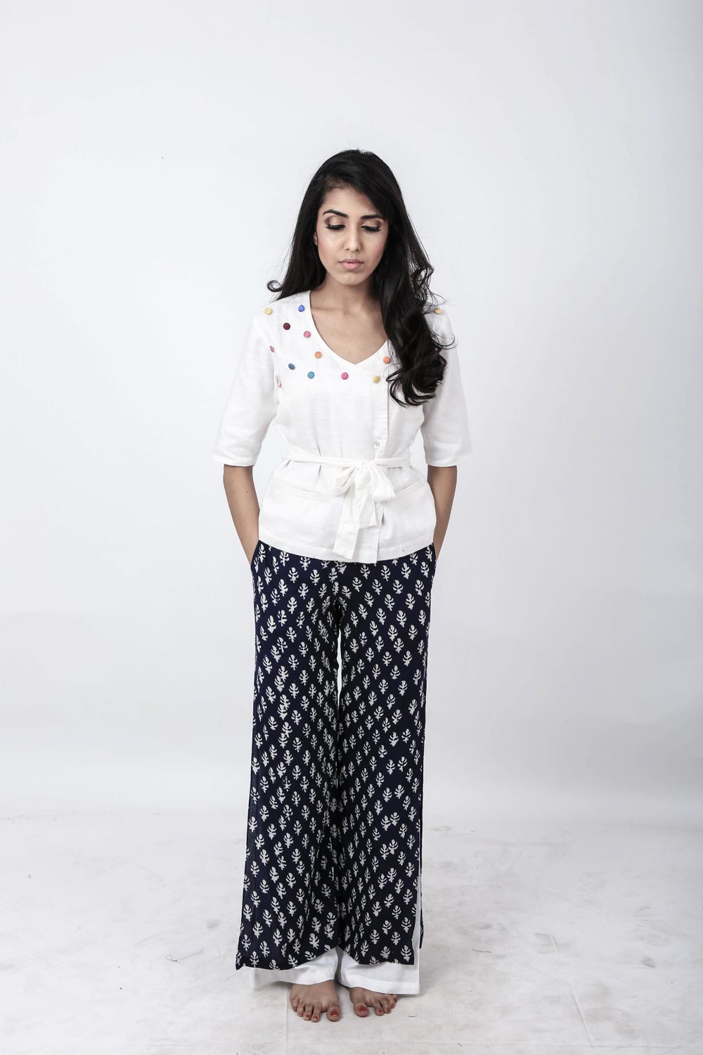 Tie Up Shirt With Colourful Buttons