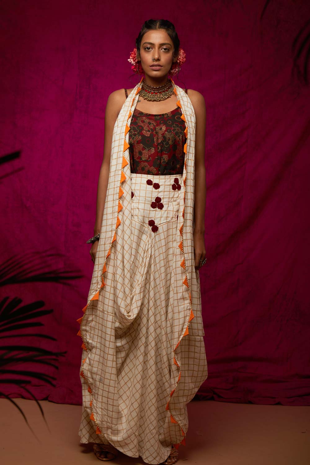 Block Printed Checkered Knot Skirt
