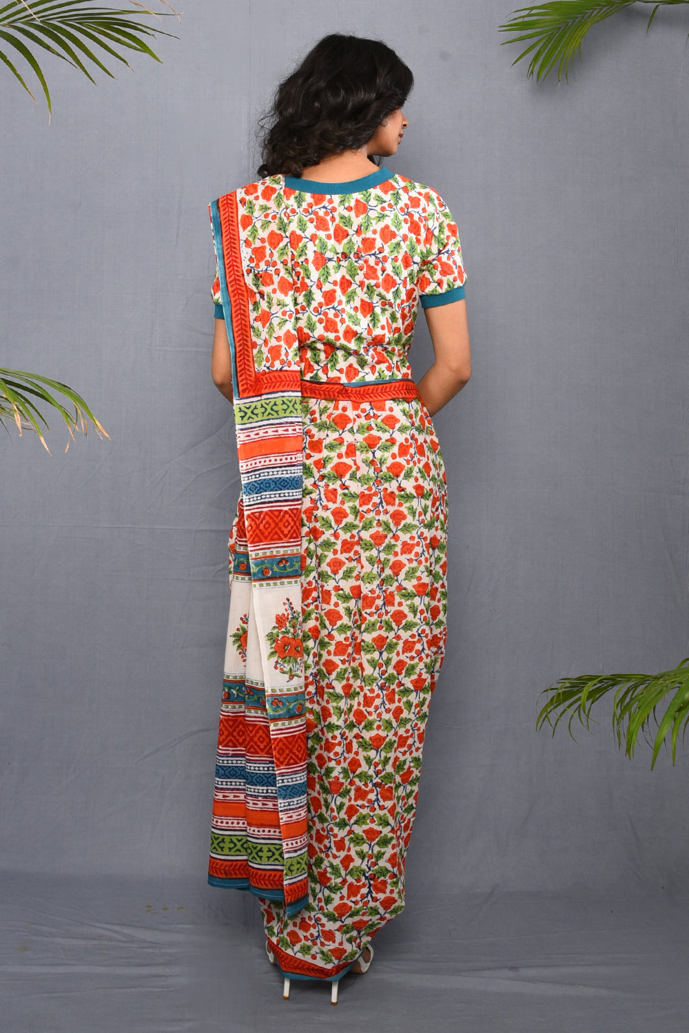 Block Printed T-shirt Saree Dress as seen on Aahana Kumra