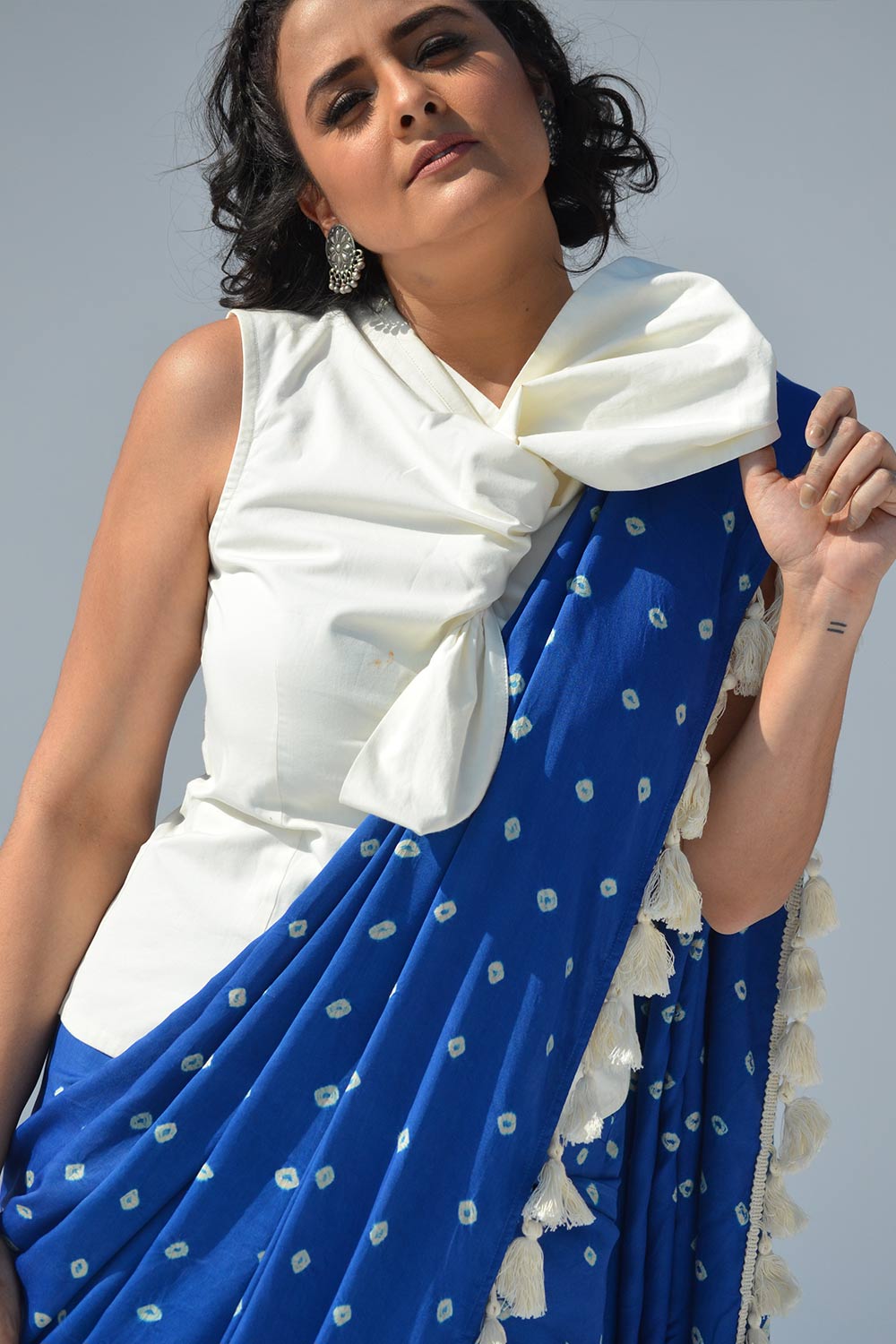 Pre-draped Saree with Bow Top