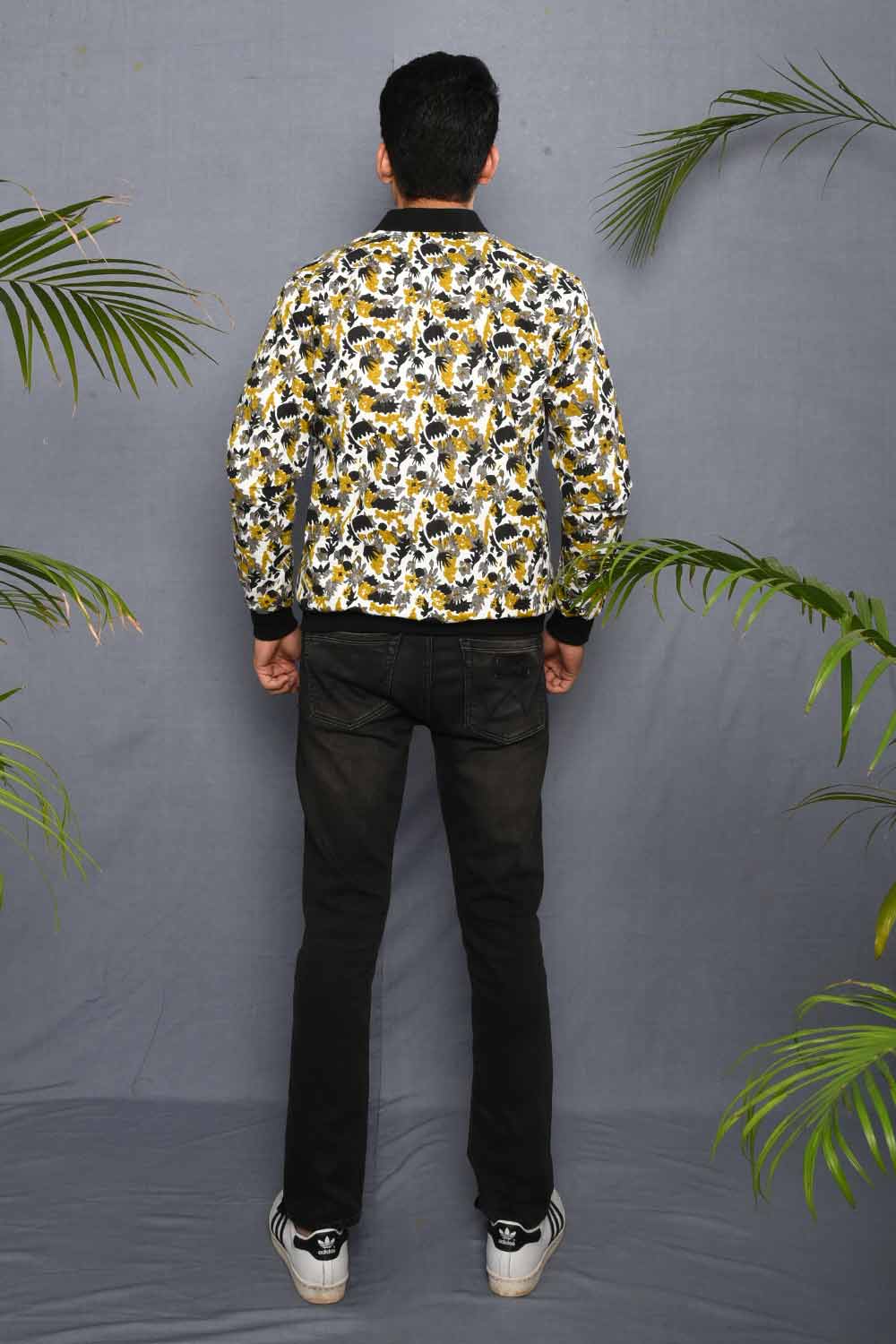Block Printed Floral Camouflage Bomber