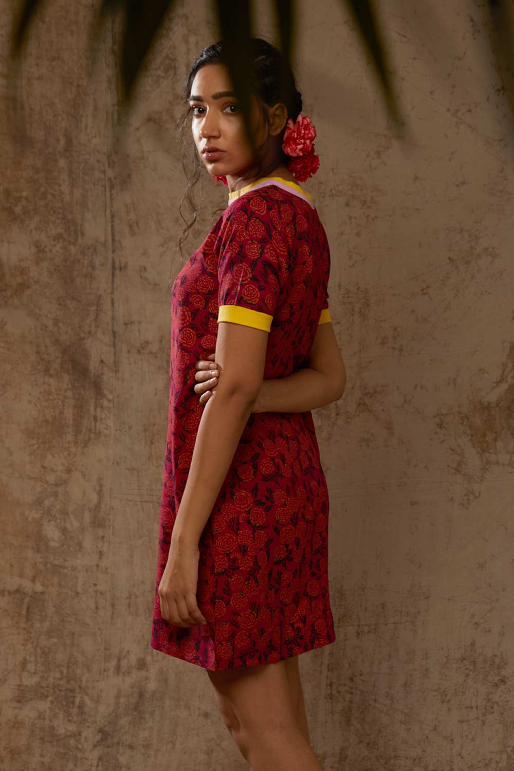 Block Printed Marigold T-shirt Dress