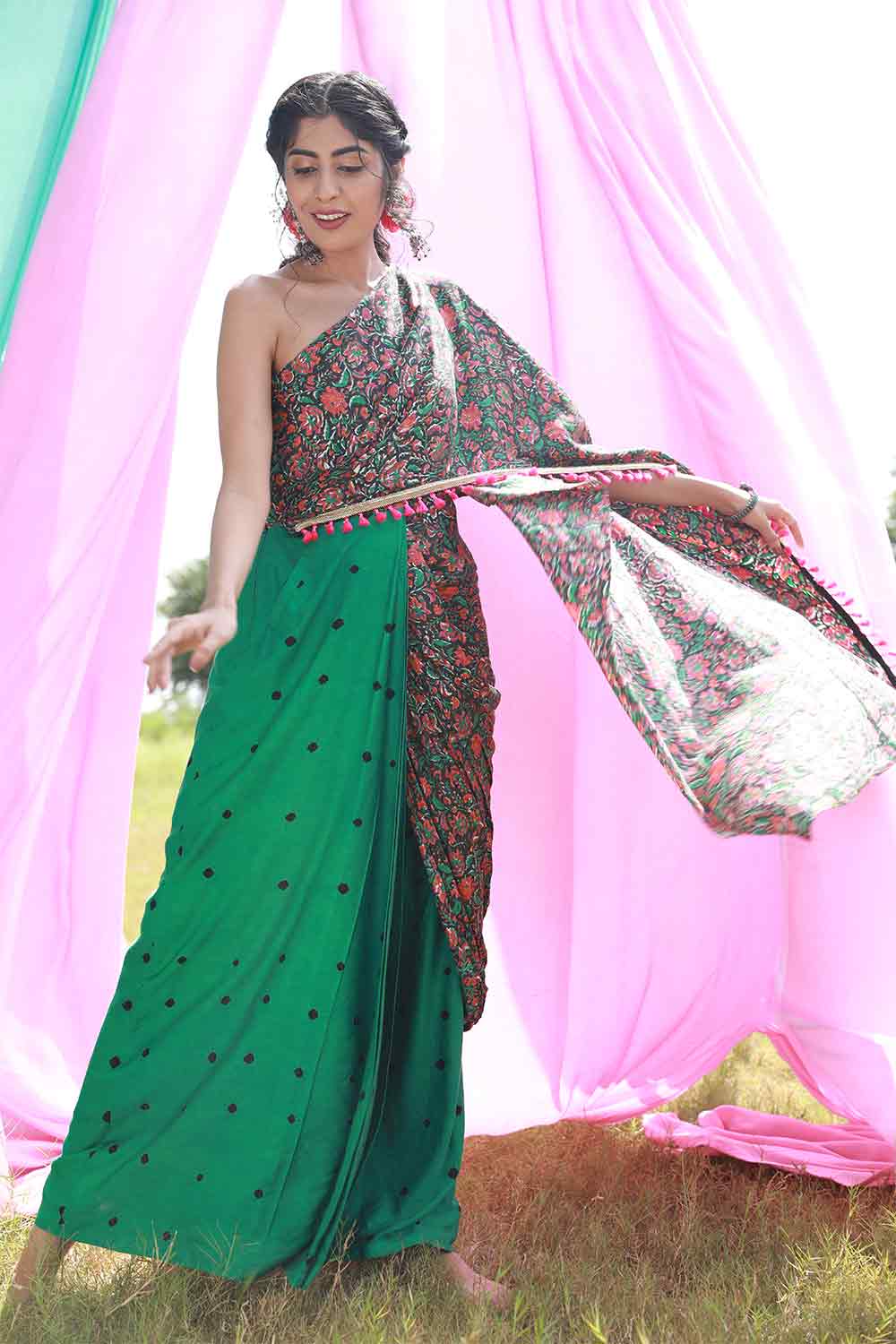 Bandhej and Block Printed Concept Saree as seen on Juhi Godambe