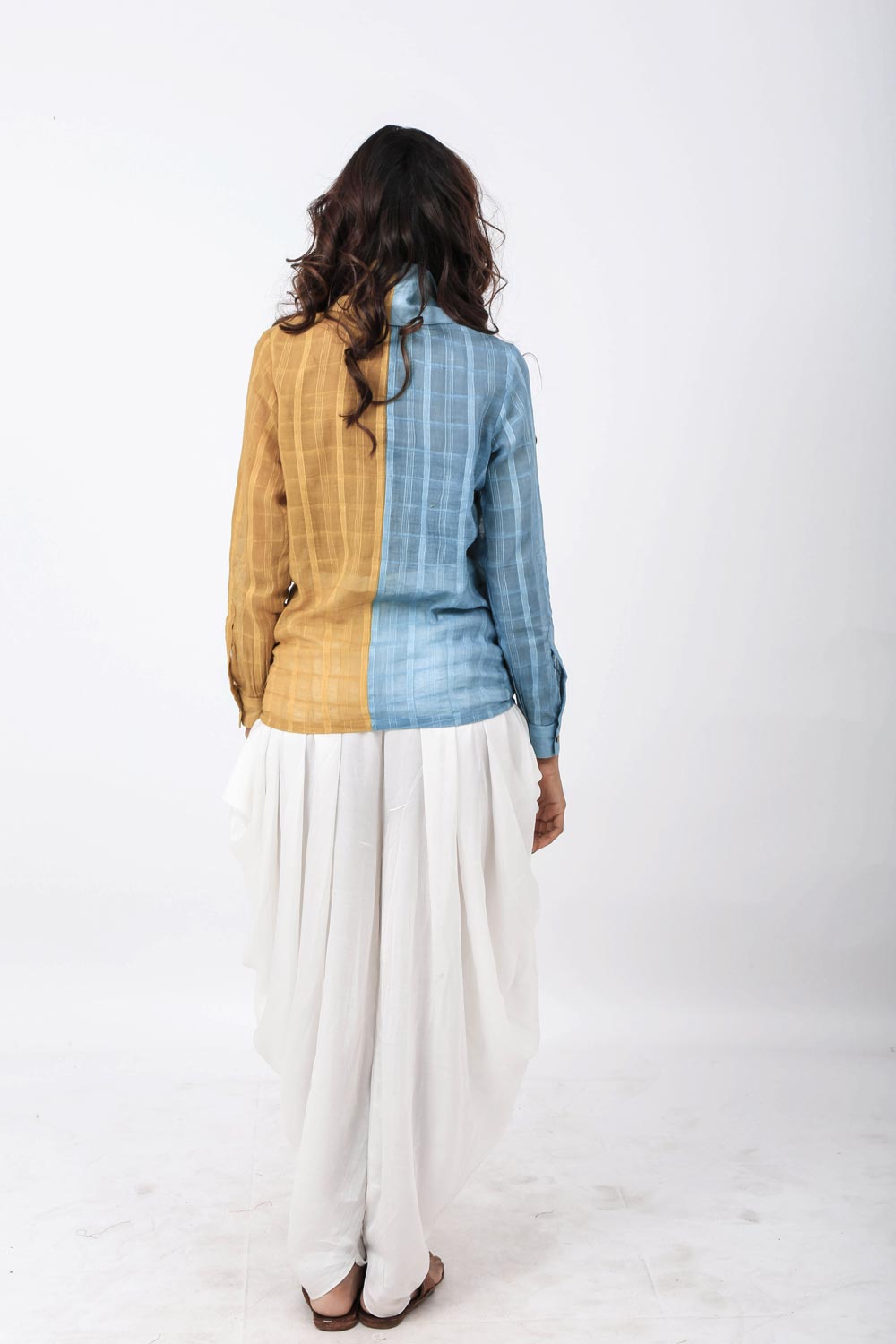 Handloom Mustard Blue Shirt