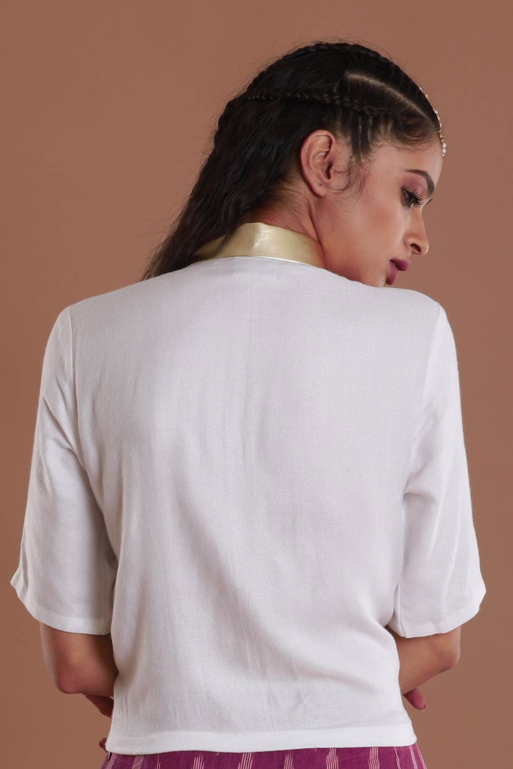 Box Crop Shirt with Rexine Collar