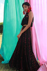 Bandhej Panel Skirt with Balloon Crop Shirt