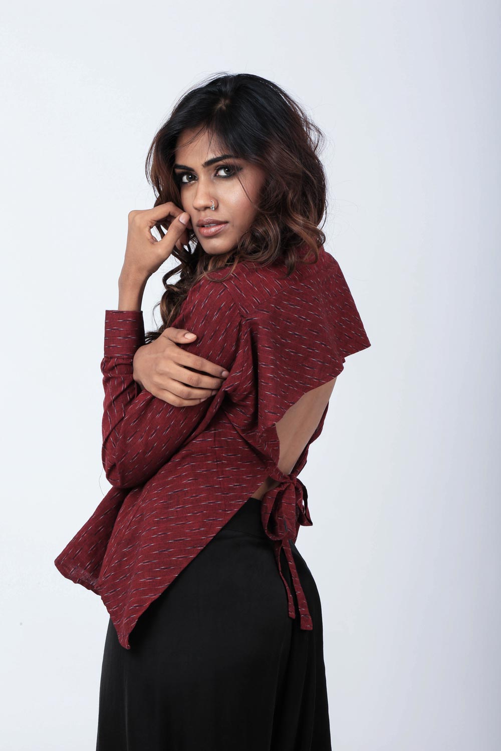 Backless Ikat Shirt With Tie-Up
