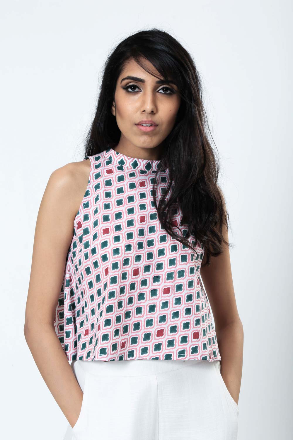 Block Printed Jaali Flared Crop as seen on The Lazy Insomniac