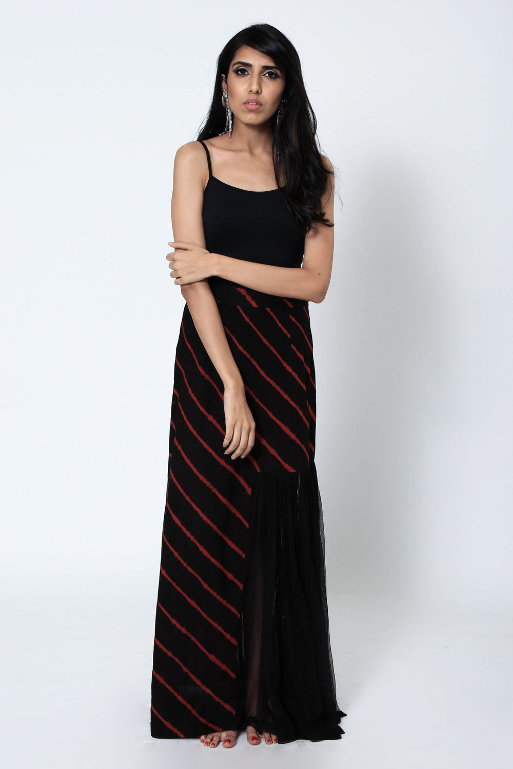 Leheriya A-Line Skirt With Tulle Panel