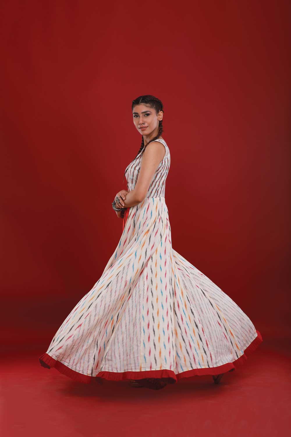 Ikat Long Line Flared Top with Dhoti Pants