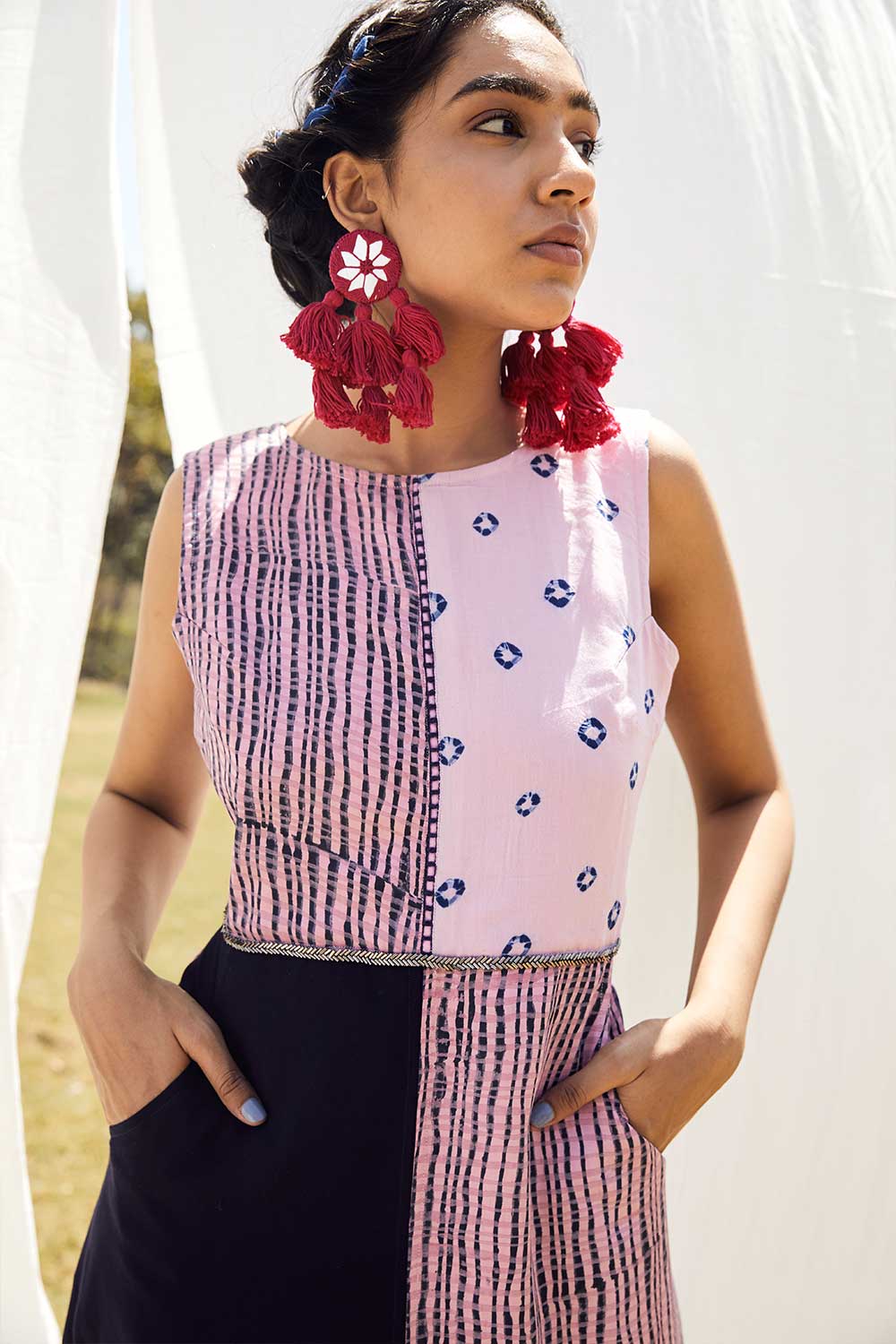 Bandhej and Block Printed Four Panel Dress